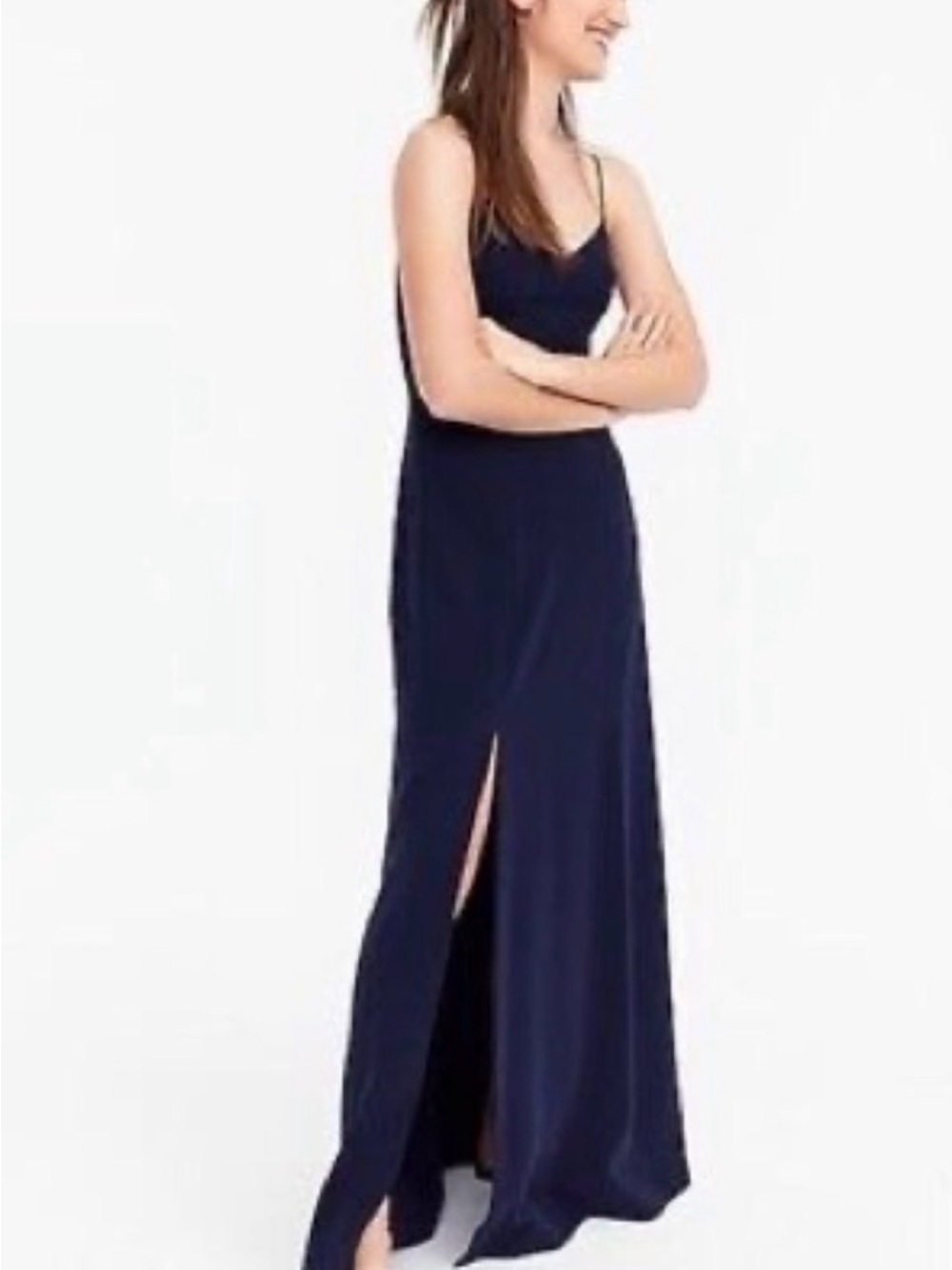 J. Crew Navy Spaghetti-Strap Maxi Dress with Side Slit